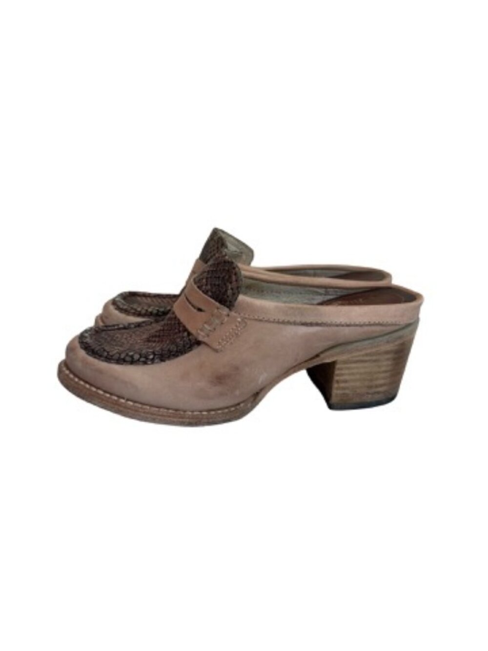 Freebird by Steven Collins Tan Snake Embossed Loafer Clog Mules Size 6 Women's